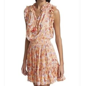 Poupette St. Barth Orange Pink Floral Mini Dress